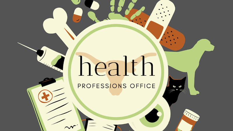 Sample of the Health professions Office t-shirt image with representations of various pre-health fields