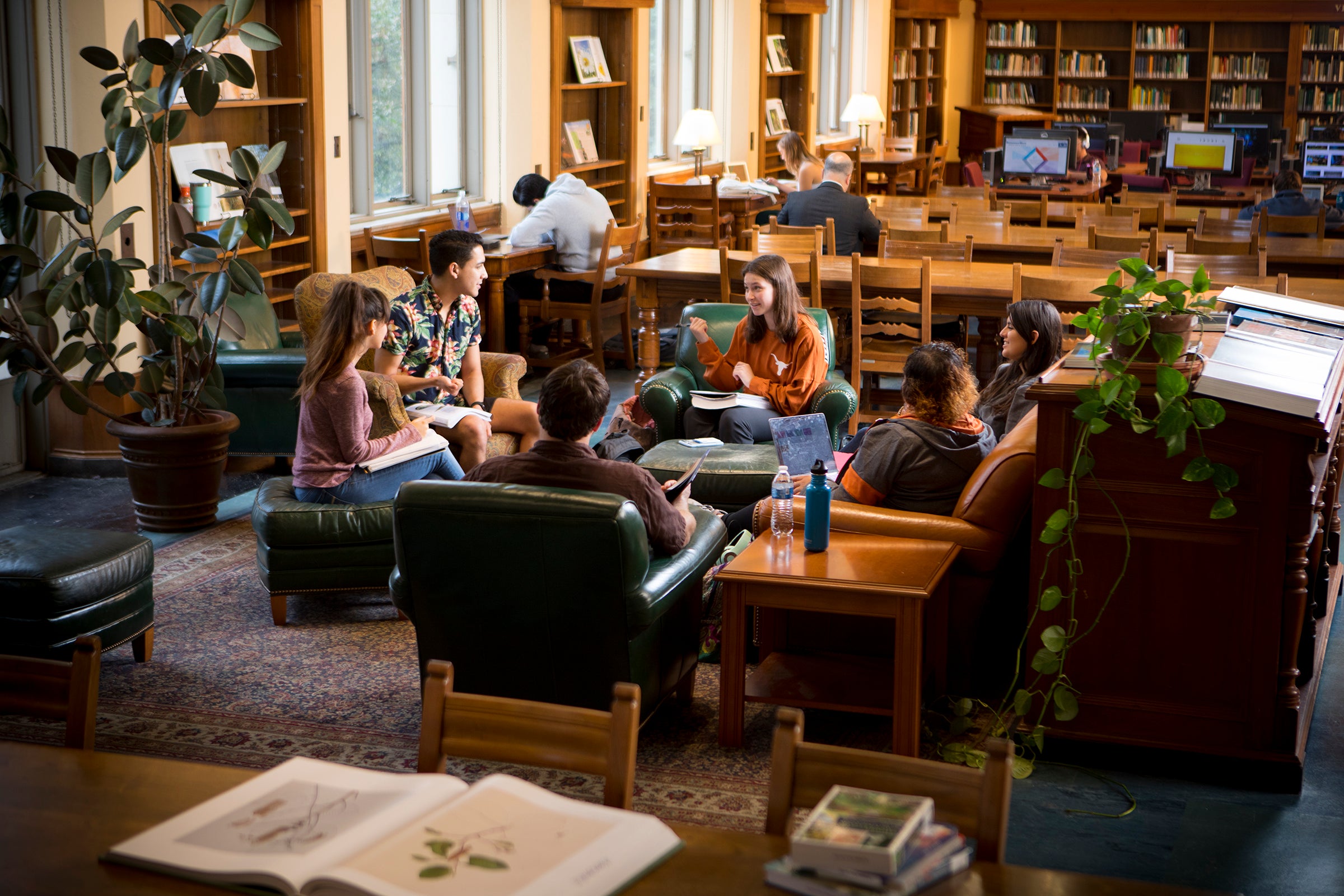 A group of students studying in the library.
